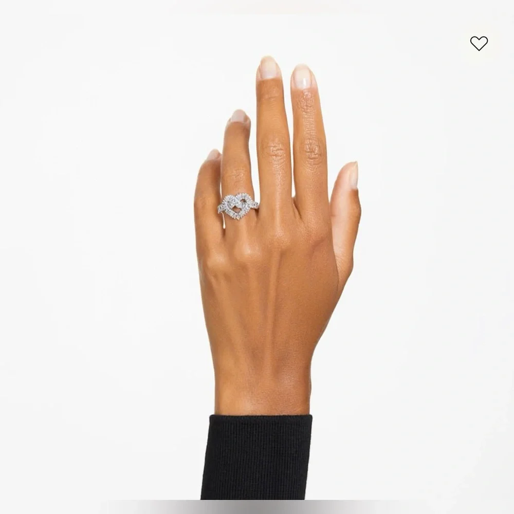 Swarovski Matrix Crystal Heart Ring, Mixed Cuts, Rhodium Plated - Picture 13 of 17